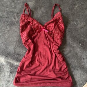 Red Lace Trim Cami Top